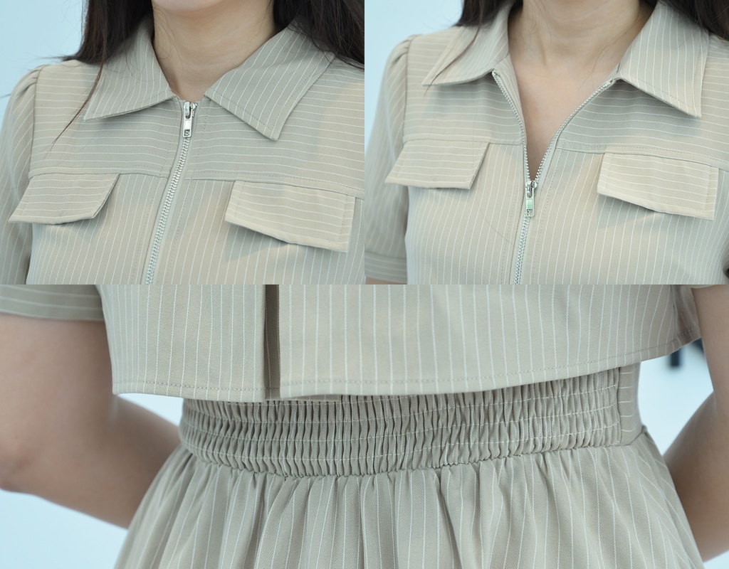 OUFIT｜ehole平價也很有質感！條紋襯領個性拉鍊洋裝開箱分享